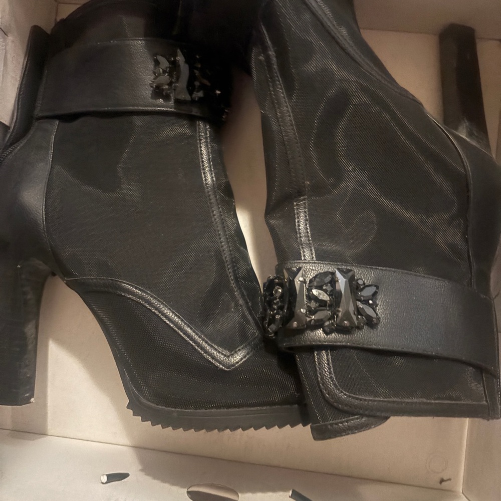 Karl Lagerfeld Black Mesh Heeled Boots